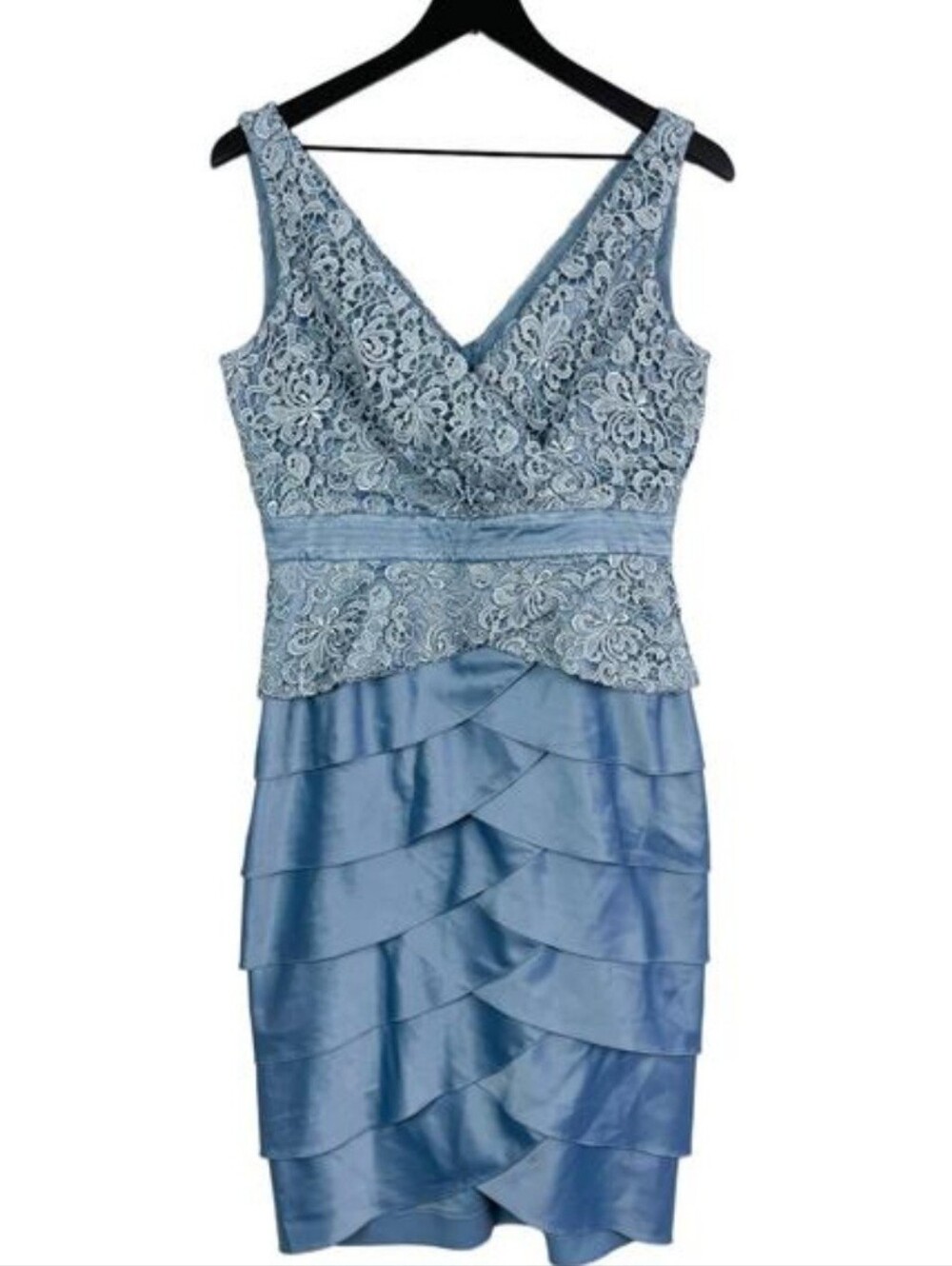 Adrianna Papell Occasions Size 6 US Pencil Tiered Lace Mini Dress Blue